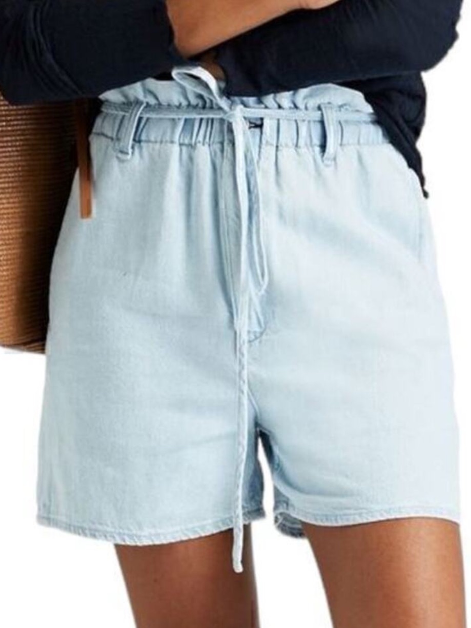 New Rag & Bone Paperbag Jean Shorts In Light Indigo Linen